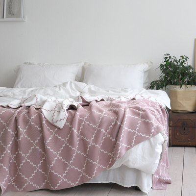 Покривало бавовняне 150x200 LA MODNO DIAMOND Rose-Ecru (100% бавовна) рожеве 200260 фото