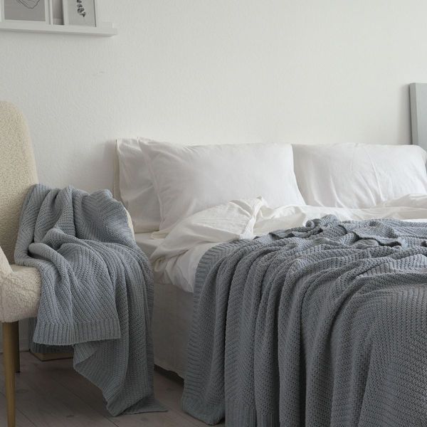 Покривало 150x200 LA MODNO WoolCotton Balance Sky Gray (50% вовна, 50% бавовна) сіро-небесне 200423 фото