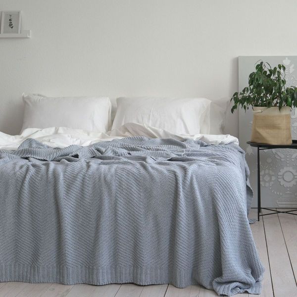 Покривало 150x200 LA MODNO WoolCotton Balance Sky Gray (50% вовна, 50% бавовна) сіро-небесне 200423 фото