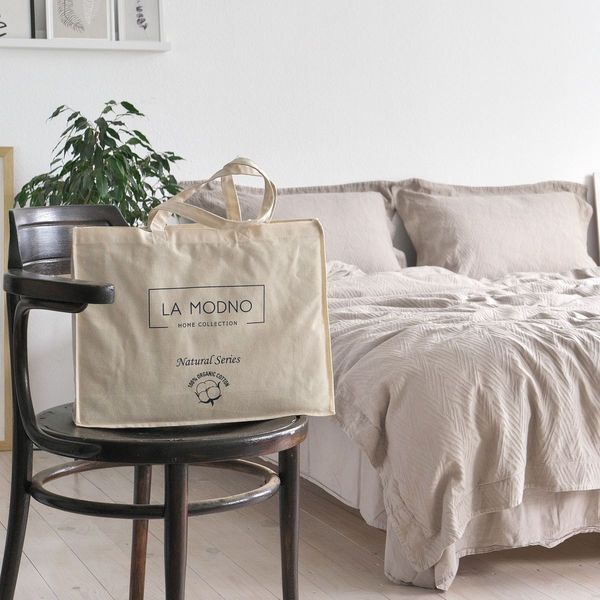 Постільна білизна жакардова 200x220 LA MODNO JACQUARD STONEWASHED Simply Taupe бежева 200433 фото