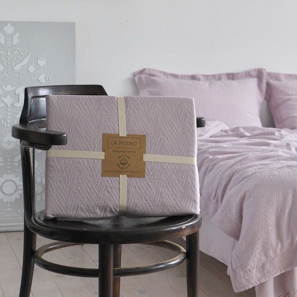Постільна білизна жакардова 200x220 LA MODNO JACQUARD STONEWASHED Lilac Marble лілова 200434 фото
