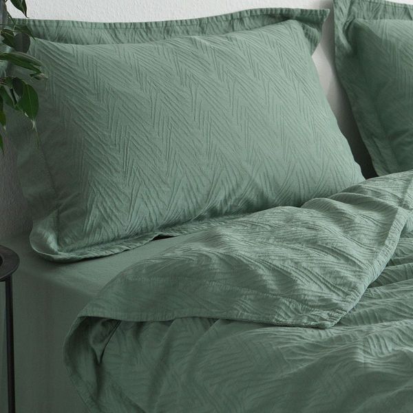 Постільна білизна жакардова 200x220 LA MODNO JACQUARD STONEWASHED Sage Green зелена 200435 фото