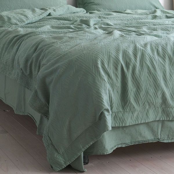 Постільна білизна жакардова 200x220 LA MODNO JACQUARD STONEWASHED Sage Green зелена 200435 фото