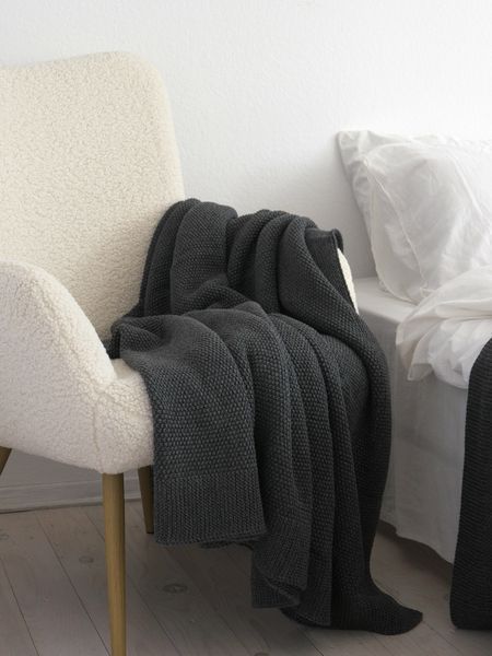Покривало в'язане 220x240 LA MODNO CORN Anthracite (50% бавовна, 50% акрил) антрацитове 200257 фото