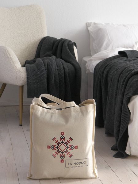 Покривало в'язане 220x240 LA MODNO CORN Anthracite (50% бавовна, 50% акрил) антрацитове 200257 фото