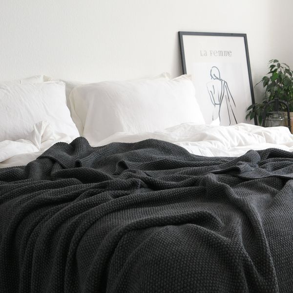Покривало в'язане 220x240 LA MODNO CORN Anthracite (50% бавовна, 50% акрил) антрацитове 200257 фото