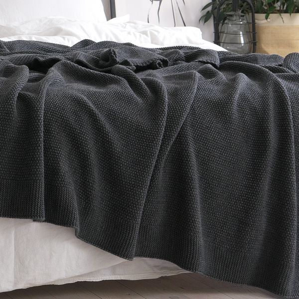Покривало в'язане 170x240 LA MODNO CORN Anthracite (50% бавовна, 50% акрил) антрацитове 200258 фото