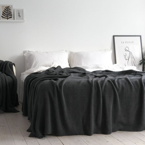 Покривало в'язане 170x240 LA MODNO CORN Anthracite (50% бавовна, 50% акрил) антрацитове 200258 фото