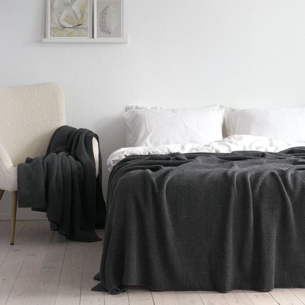 Покривало в'язане 170x240 LA MODNO CORN Anthracite (50% бавовна, 50% акрил) антрацитове 200258 фото