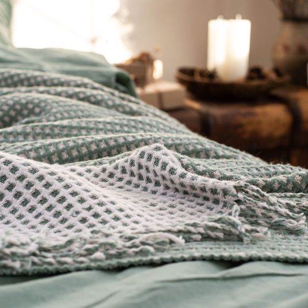 Покривало 200х220 LA MODNO COSY Green-Ecru зелене 200291 фото