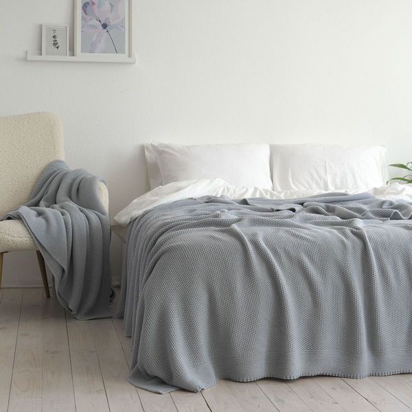 Покривало в'язане 220x240 LA MODNO CORN Sky Gray (50% бавовна, 50% акрил) сіро-небесне 200232 фото