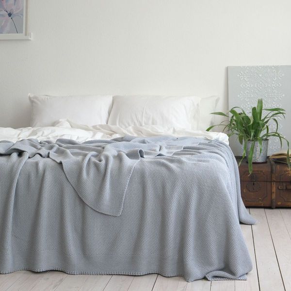 Покривало в'язане 220x240 LA MODNO CORN Sky Gray (50% бавовна, 50% акрил) сіро-небесне 200232 фото