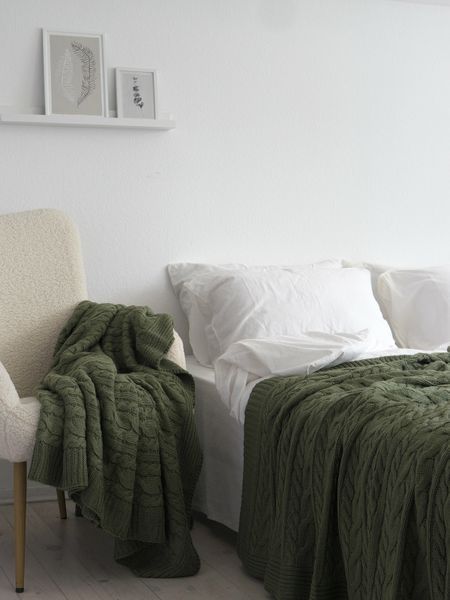 Покривало в'язане 220x240 LA MODNO GENOVA Olive (50% хлопок, 50% акрил) оливкове 200262 фото