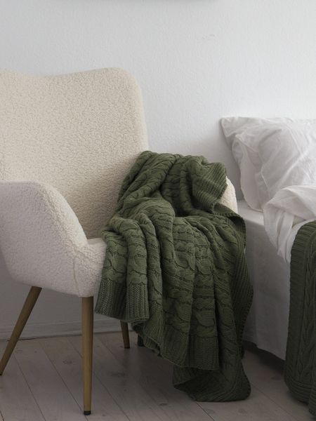 Покривало в'язане 220x240 LA MODNO GENOVA Olive (50% хлопок, 50% акрил) оливкове 200262 фото