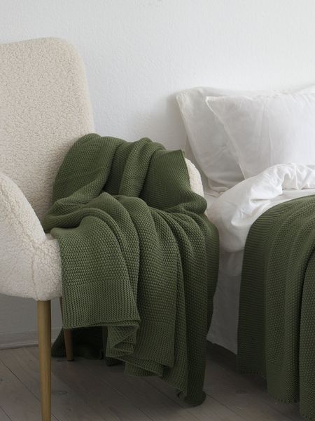 Покривало в'язане 170x240 LA MODNO CORN Olive (50% бавовна, 50% акрил) оливкове 200334 фото