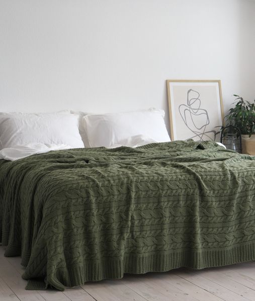 Покривало в'язане 220x240 LA MODNO GENOVA Olive (50% хлопок, 50% акрил) оливкове 200262 фото