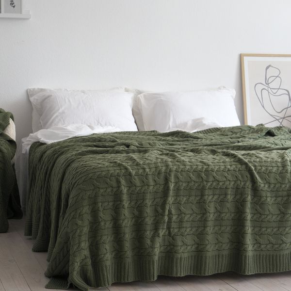 Покривало в'язане 220x240 LA MODNO GENOVA Olive (50% хлопок, 50% акрил) оливкове 200262 фото