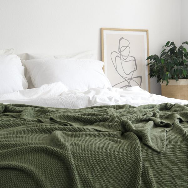 Покривало в'язане 170x240 LA MODNO CORN Olive (50% бавовна, 50% акрил) оливкове 200334 фото