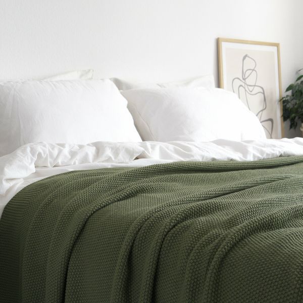 Покривало в'язане 170x240 LA MODNO CORN Olive (50% бавовна, 50% акрил) оливкове 200334 фото