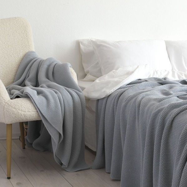Покривало в'язане 170x240 LA MODNO CORN Sky Gray (50% бавовна, 50% акрил) сіро-небесне 200242 фото