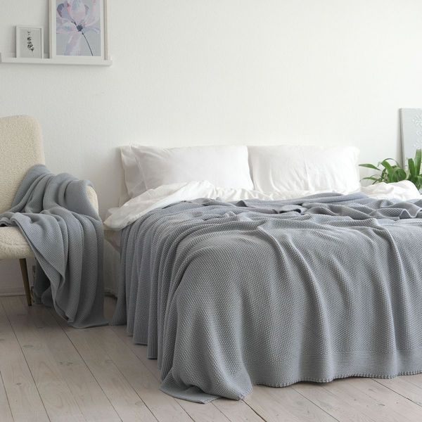 Покривало в'язане 170x240 LA MODNO CORN Sky Gray (50% бавовна, 50% акрил) сіро-небесне 200242 фото