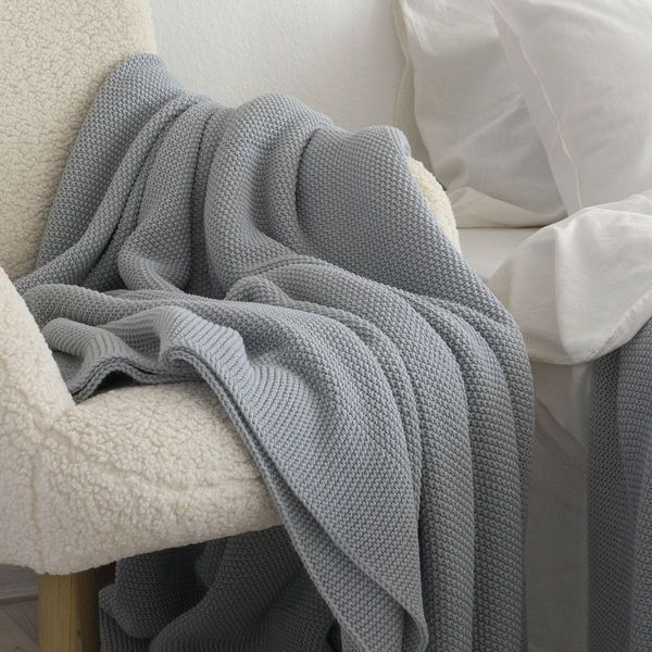 Покривало в'язане 170x240 LA MODNO CORN Sky Gray (50% бавовна, 50% акрил) сіро-небесне 200242 фото