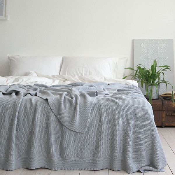Покривало в'язане 170x240 LA MODNO CORN Sky Gray (50% бавовна, 50% акрил) сіро-небесне 200242 фото