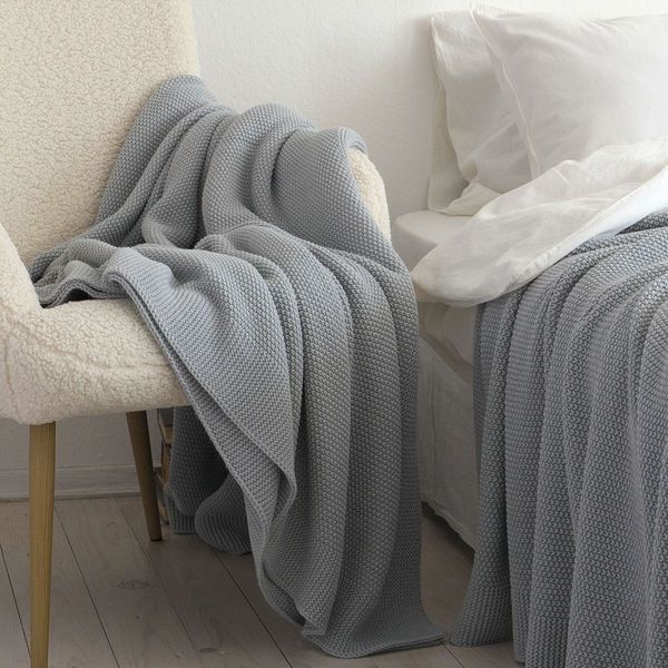 Покривало в'язане 170x240 LA MODNO CORN Sky Gray (50% бавовна, 50% акрил) сіро-небесне 200242 фото