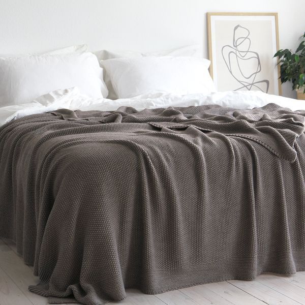 Покривало в'язане 220x240 LA MODNO CORN Mink (50% бавовна, 50% акрил) коричневе 200337 фото