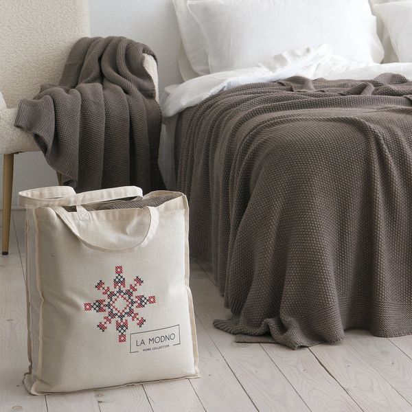 Покривало в'язане 170x240 LA MODNO CORN Mink (50% бавовна, 50% акрил) коричневе 200336 фото