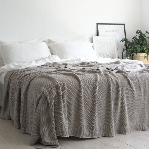 Покривало в'язане 220x240 LA MODNO CORN Beige (50% бавовна, 50% акрил) бежеве 200253 фото