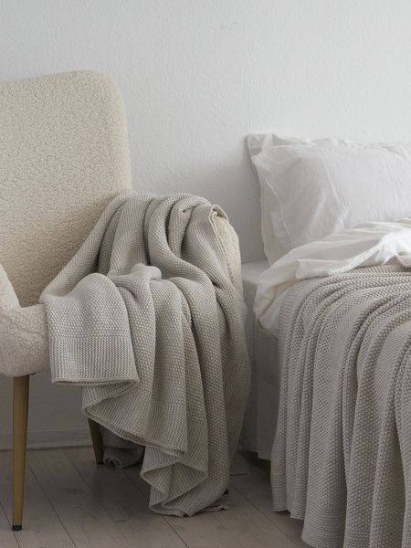 Покривало в'язане 170x240 LA MODNO CORN Natural Linen (50% бавовна, 50% акрил) лляне 200243 фото