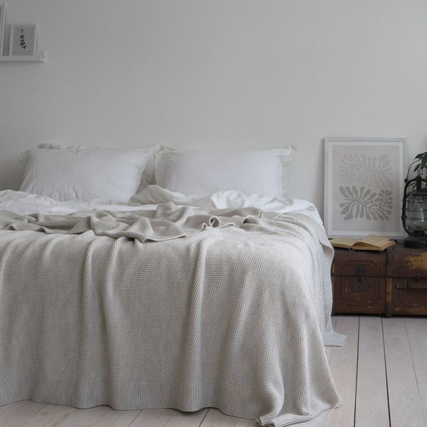 Покривало в'язане 170x240 LA MODNO CORN Natural Linen (50% бавовна, 50% акрил) лляне 200243 фото
