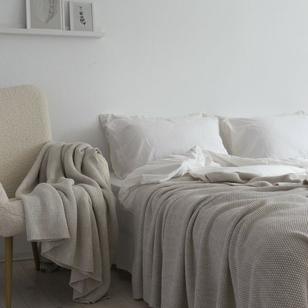 Покривало в'язане 170x240 LA MODNO CORN Natural Linen (50% бавовна, 50% акрил) лляне 200243 фото