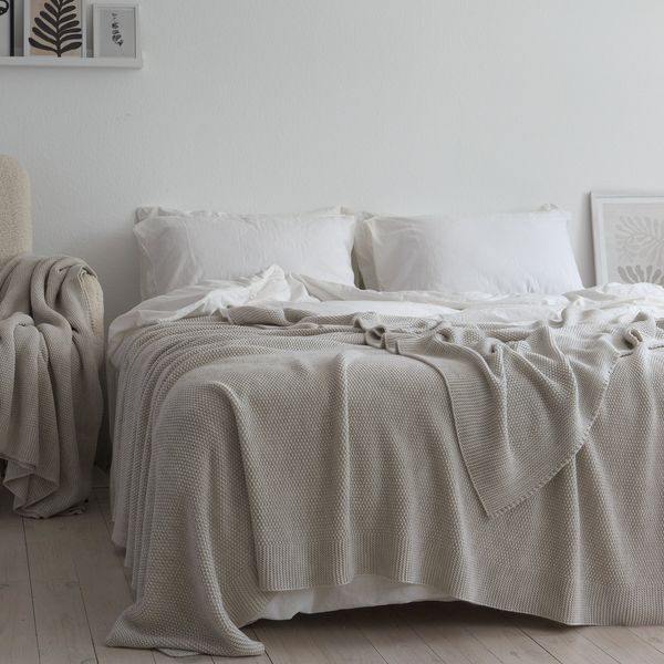Покривало в'язане 170x240 LA MODNO CORN Natural Linen (50% бавовна, 50% акрил) лляне 200243 фото