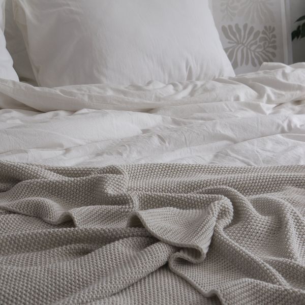 Покривало в'язане 170x240 LA MODNO CORN Natural Linen (50% бавовна, 50% акрил) лляне 200243 фото