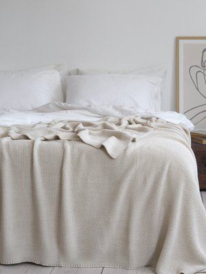 Покривало в'язане 220x240 LA MODNO CORN Vanilla Cream (50% бавовна, 50% акрил) ванільно-кремове 200267 фото