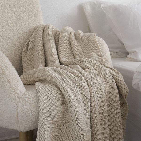 Покривало в'язане 220x240 LA MODNO CORN Vanilla Cream (50% бавовна, 50% акрил) ванільно-кремове 200267 фото