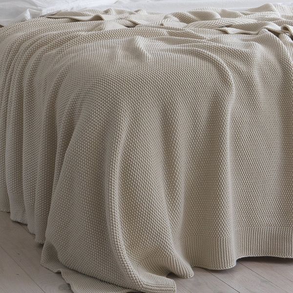 Покривало в'язане 220x240 LA MODNO CORN Vanilla Cream (50% бавовна, 50% акрил) ванільно-кремове 200267 фото