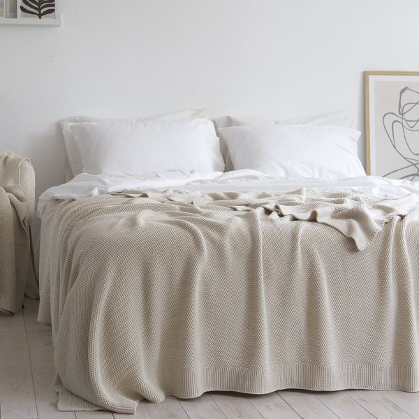Покривало в'язане 170x240 LA MODNO CORN Vanilla Cream (50% бавовна, 50% акрил) ванільно-кремове 200272 фото