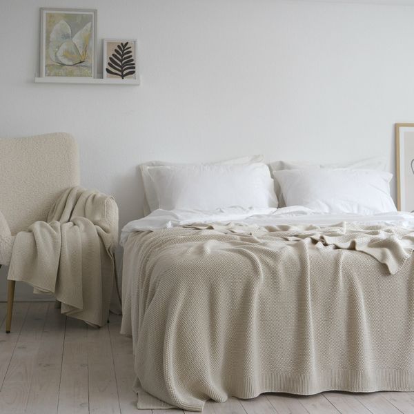 Покривало в'язане 170x240 LA MODNO CORN Vanilla Cream (50% бавовна, 50% акрил) ванільно-кремове 200272 фото