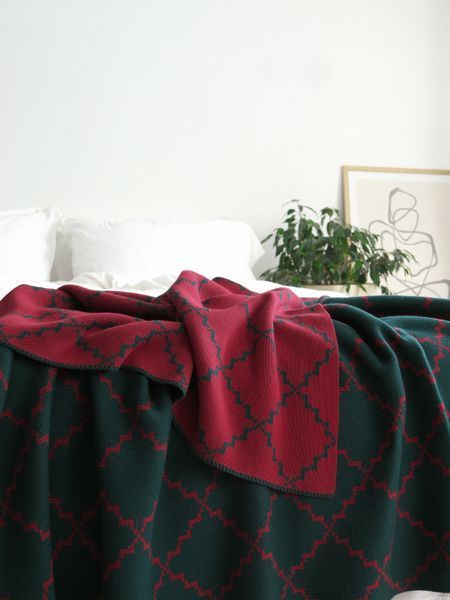 Покривало бавовняне 150x200 LA MODNO DIAMOND Green-Burgundy (100% бавовна) зелене 200261 фото
