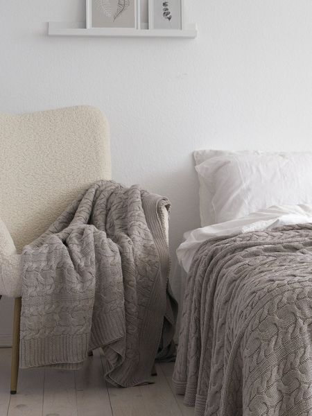 Покривало в'язане 220x240 LA MODNO GENOVA Beige (50% бавовна, 50% акрил) бежеве 200249 фото