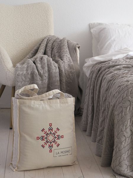 Покривало в'язане 220x240 LA MODNO GENOVA Beige (50% бавовна, 50% акрил) бежеве 200249 фото