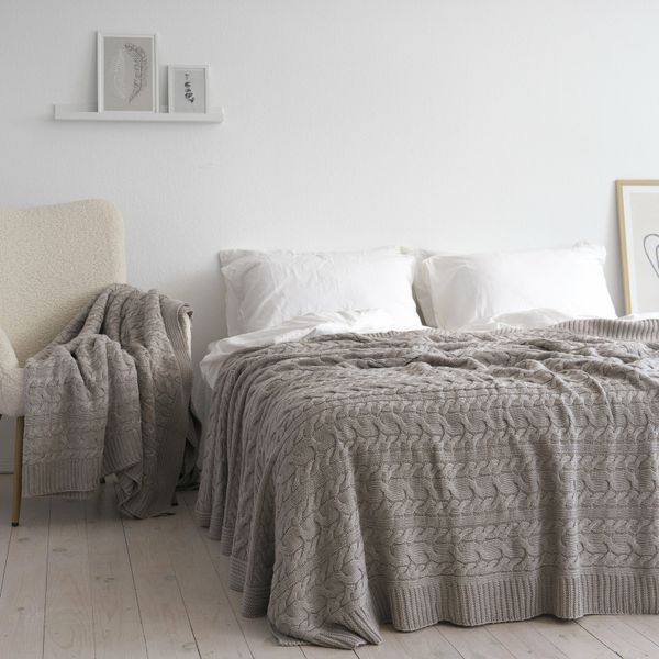 Покривало в'язане 220x240 LA MODNO GENOVA Beige (50% бавовна, 50% акрил) бежеве 200249 фото