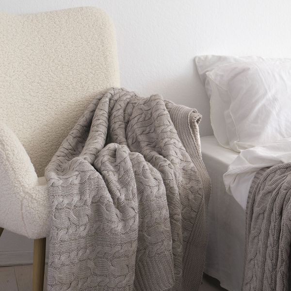 Покривало в'язане 220x240 LA MODNO GENOVA Beige (50% бавовна, 50% акрил) бежеве 200249 фото