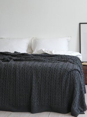 Покривало в'язане 220x240 LA MODNO GENOVA Anthracite (50% бавовна, 50% акрил) антрацитове 200229 фото