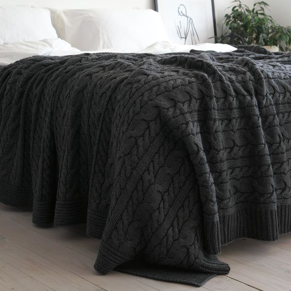 Покривало в'язане 220x240 LA MODNO GENOVA Anthracite (50% бавовна, 50% акрил) антрацитове 200229 фото