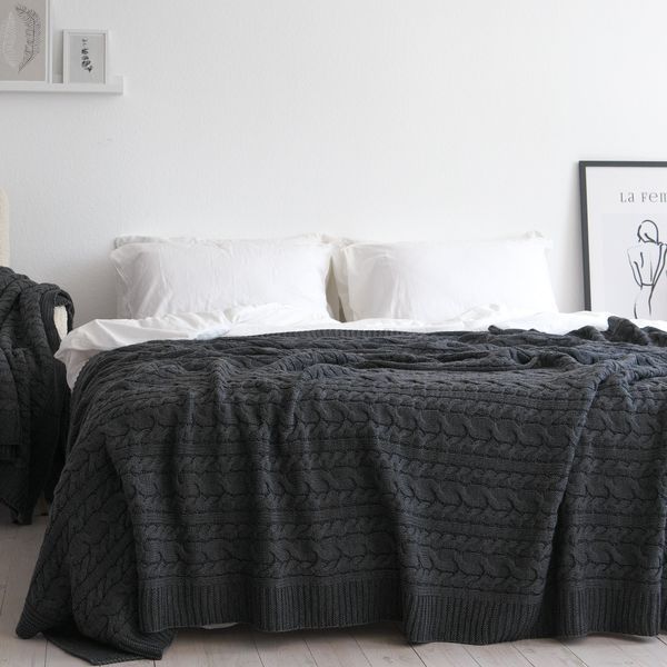 Покривало в'язане 220x240 LA MODNO GENOVA Anthracite (50% бавовна, 50% акрил) антрацитове 200229 фото