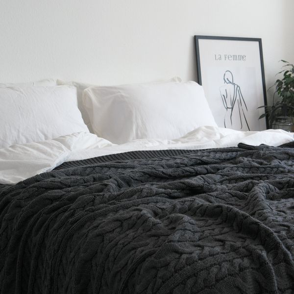 Покривало в'язане 220x240 LA MODNO GENOVA Anthracite (50% бавовна, 50% акрил) антрацитове 200229 фото